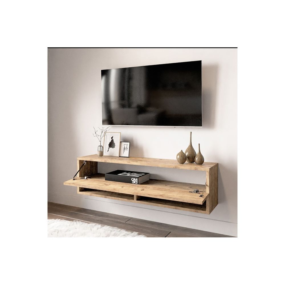 Mueble Mesa TV Moderno con 1 Puerta y Estantes en Melamina Color Madera - 100x31.5x29.6cm