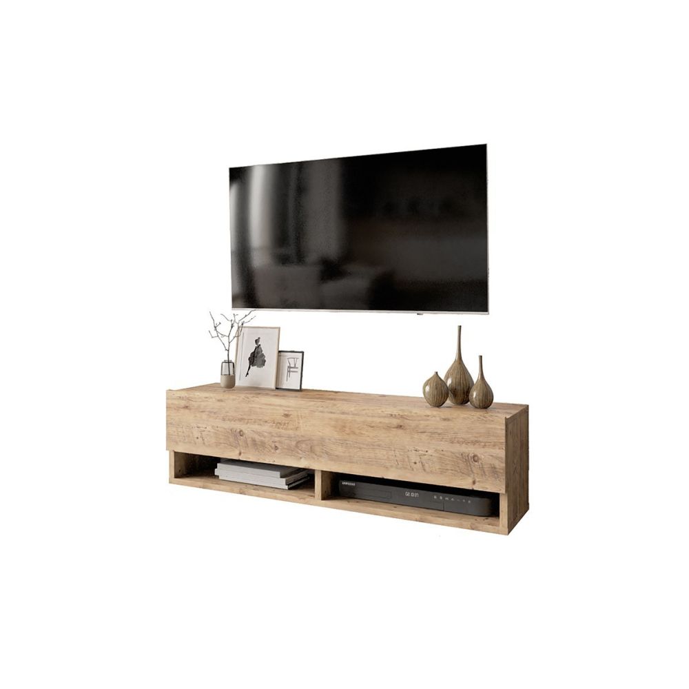 Mueble Mesa TV Moderno con 1 Puerta y Estantes en Melamina Color Madera - 100x31.5x29.6cm