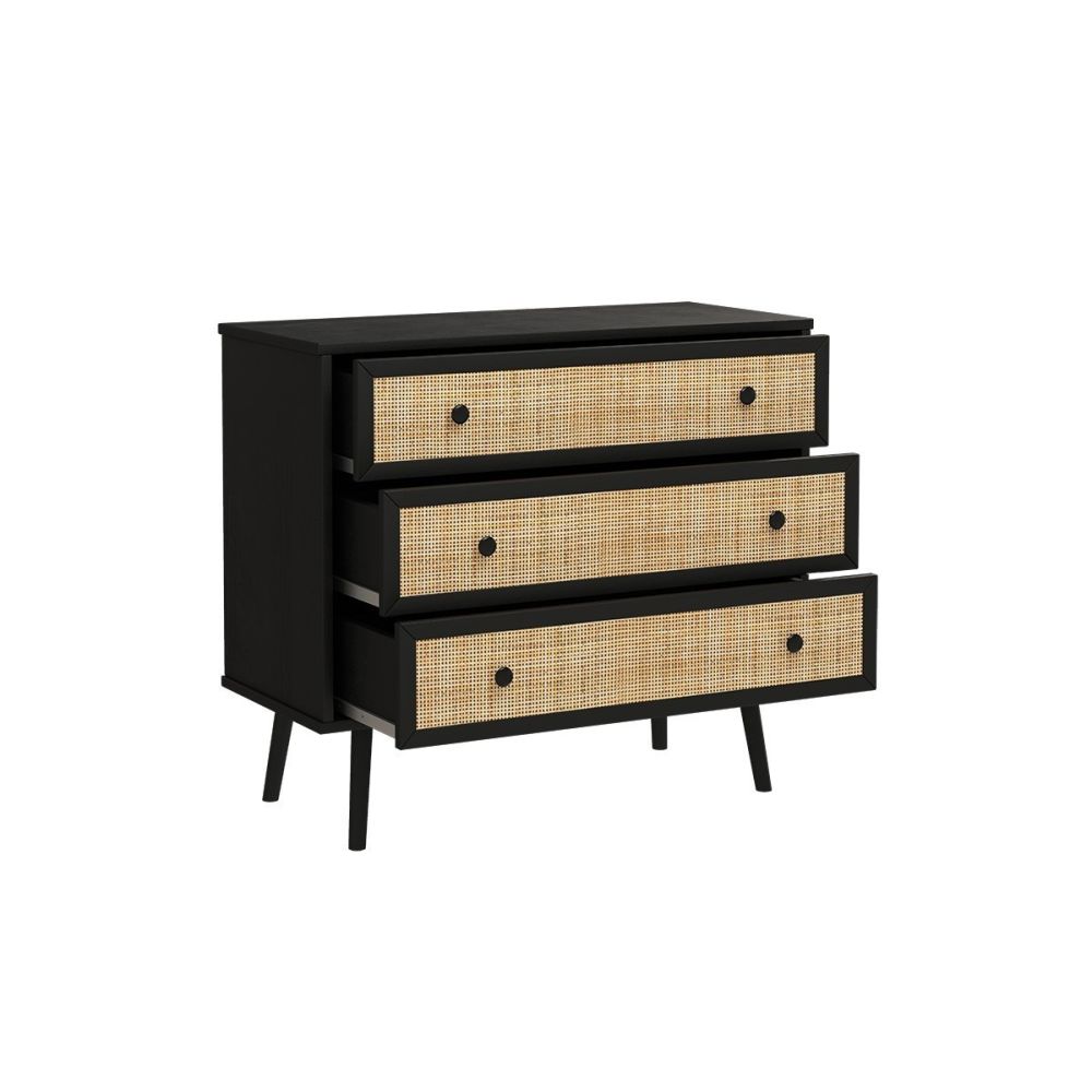 Cómoda de 3 Cajones con Patas de Madera