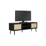 Mueble Mesa TV de Ratán en Color Negro-Natural 150x39x49 cm - 2 Puertas - Estilo y Durabilidad.