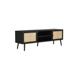 Mueble Mesa TV de Ratán en Color Negro-Natural 150x39x49 cm - 2 Puertas - Estilo y Durabilidad.