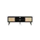 Mueble Mesa TV de Ratán en Color Negro-Natural 150x39x49 cm - 2 Puertas - Estilo y Durabilidad.