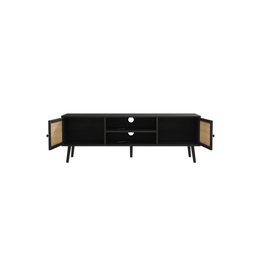 Mueble Mesa TV de Ratán en Color Negro-Natural 150x39x49 cm - 2 Puertas - Estilo y Durabilidad.