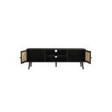 Mueble Mesa TV de Ratán en Color Negro-Natural 150x39x49 cm - 2 Puertas - Estilo y Durabilidad.