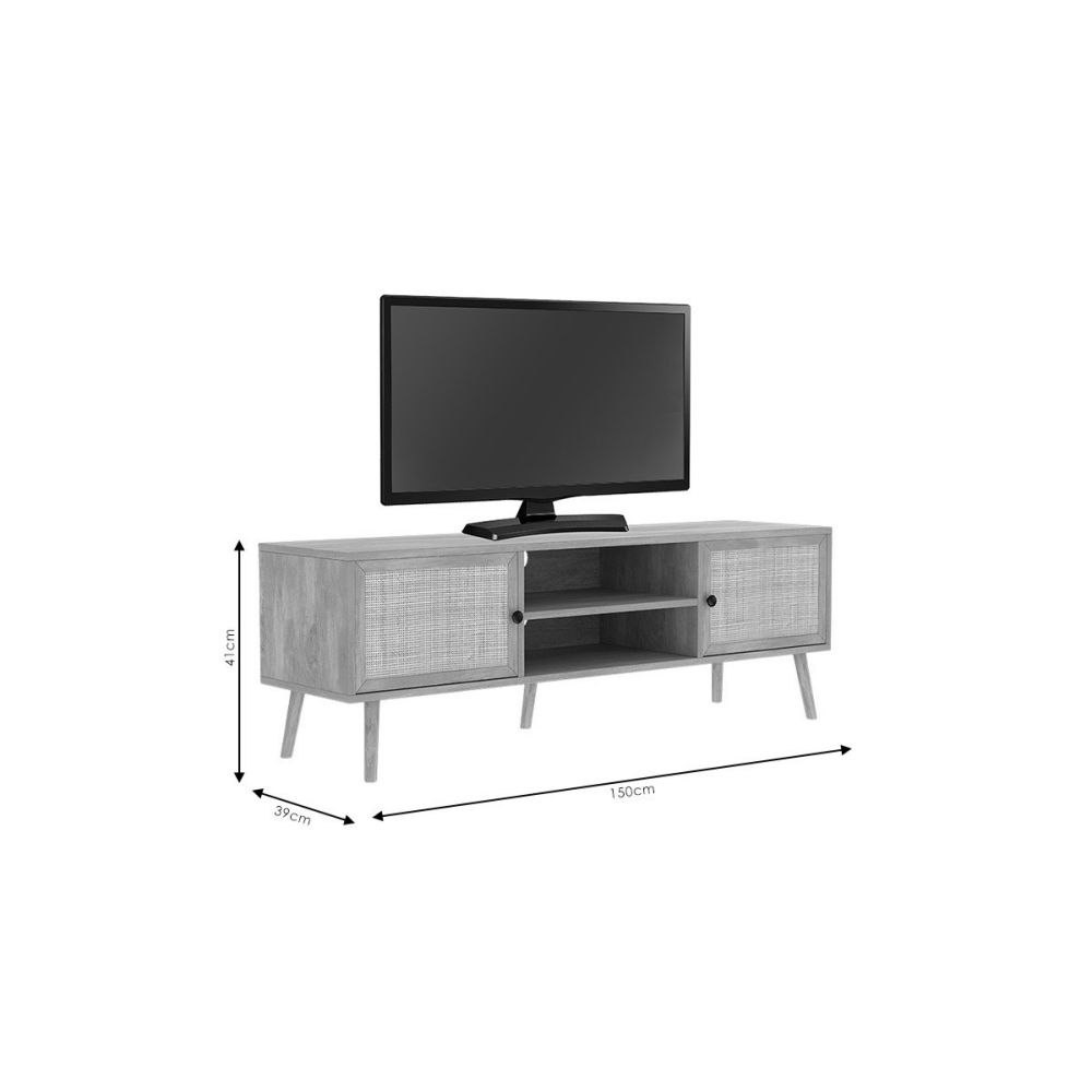 Mueble Mesa TV de Ratán en Color Negro-Natural 150x39x49 cm - 2 Puertas - Estilo y Durabilidad.