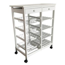 Verdulero frutero doble 4 cestas 4 baldas y 2 cajones color blanco 85x37x67