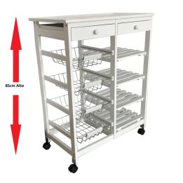 Verdulero frutero doble 4 cestas 4 baldas y 2 cajones color blanco 85x37x67