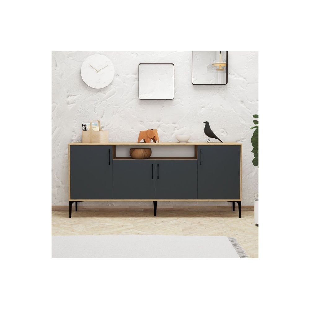 Buffet de Melamina Natural-Gris Oscuro-Negro