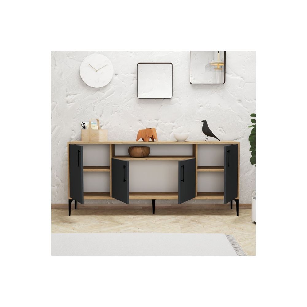 Buffet de Melamina Natural-Gris Oscuro-Negro