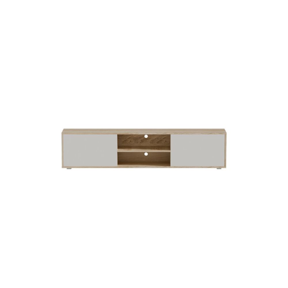 Mueble Mesa TV Melamina Blanco-Natural 180x40x41 cm - 2 Puertas y Amplio Espacio de Almacenamiento.