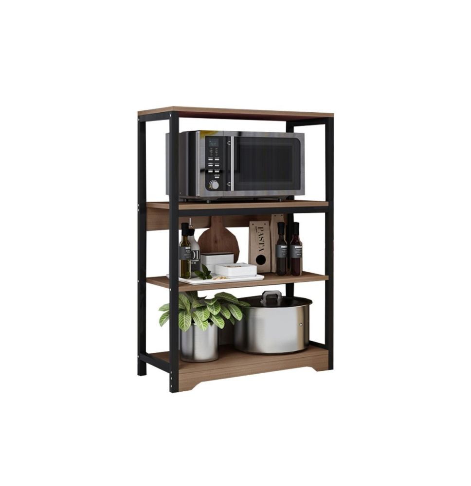 Estantería de Cocina con Marco de Metal Negro, Estante Industrial para microondas 60x30x100 Cm Color Madera y Negro. Estantería de Cocina con Marco de Metal Negro, Estante Industrial para microondas 60x30x100 Cm Color Madera y Negro.