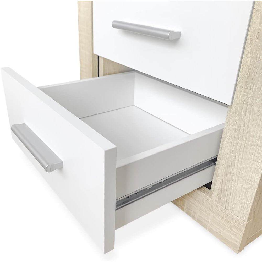 BricoExpo - Pack Cabecero de 160 x 120 cm + 2 Mesitas de Noche |Color Cambria y Blanco (para Cama de 135-140 o 160)