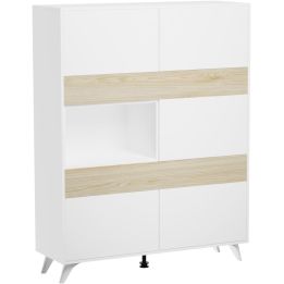 Mueble Vitrina, Mueble de salón, Aparador cocina, Color Roble y Blanco, Medidas: 120 cm (An) x 150 cm (Al) x 40 cm (Fon)
