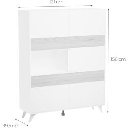Mueble Vitrina, Mueble de salón, Aparador cocina, Color Roble y Blanco, Medidas: 120 cm (An) x 150 cm (Al) x 40 cm (Fon)