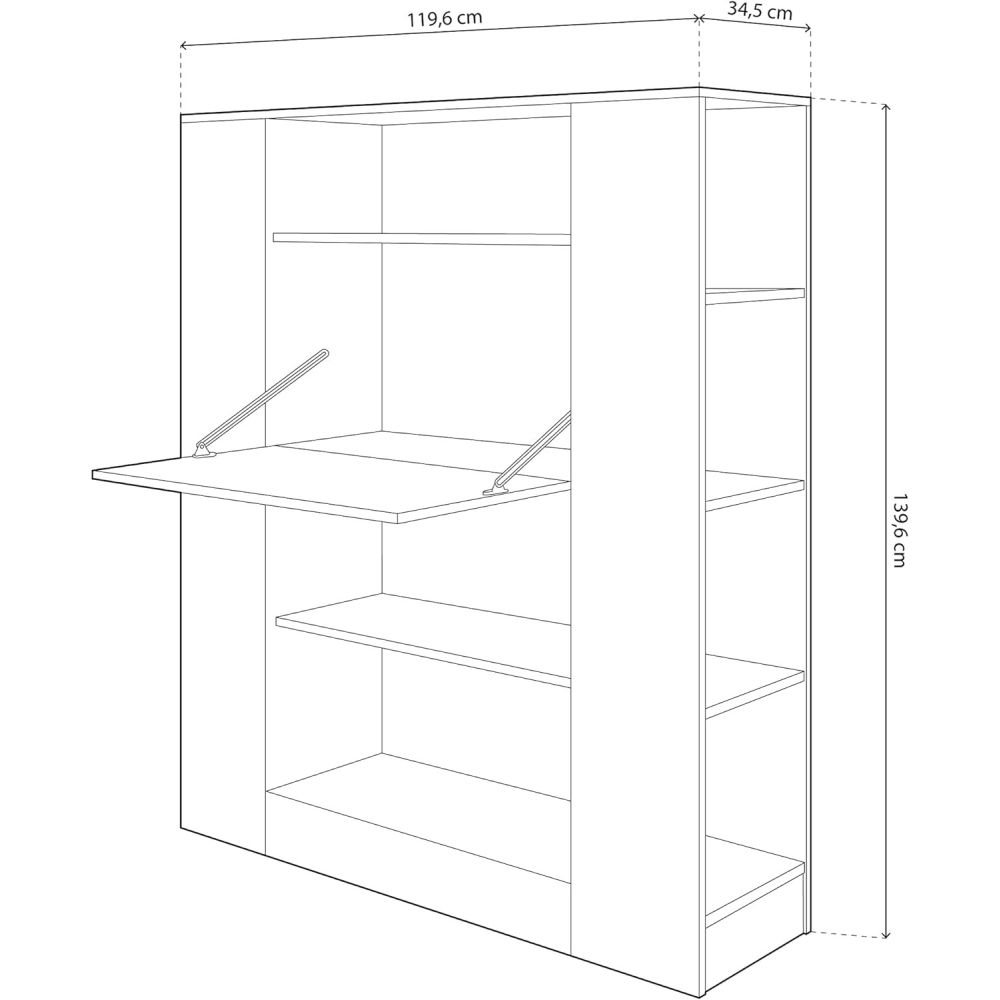 Estantería con Escritorio, Mesa de Ordenador, Acabado en Cambrian y Grafito, Medidas: 119,6 cm (Largo) x 139,6 cm (Alto) x 34