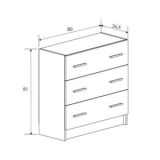 Cómoda de 3 Cajones para Dormitorio, Cajonera Dormitorio, Acabado en Beige, 80x81x34,4 cm