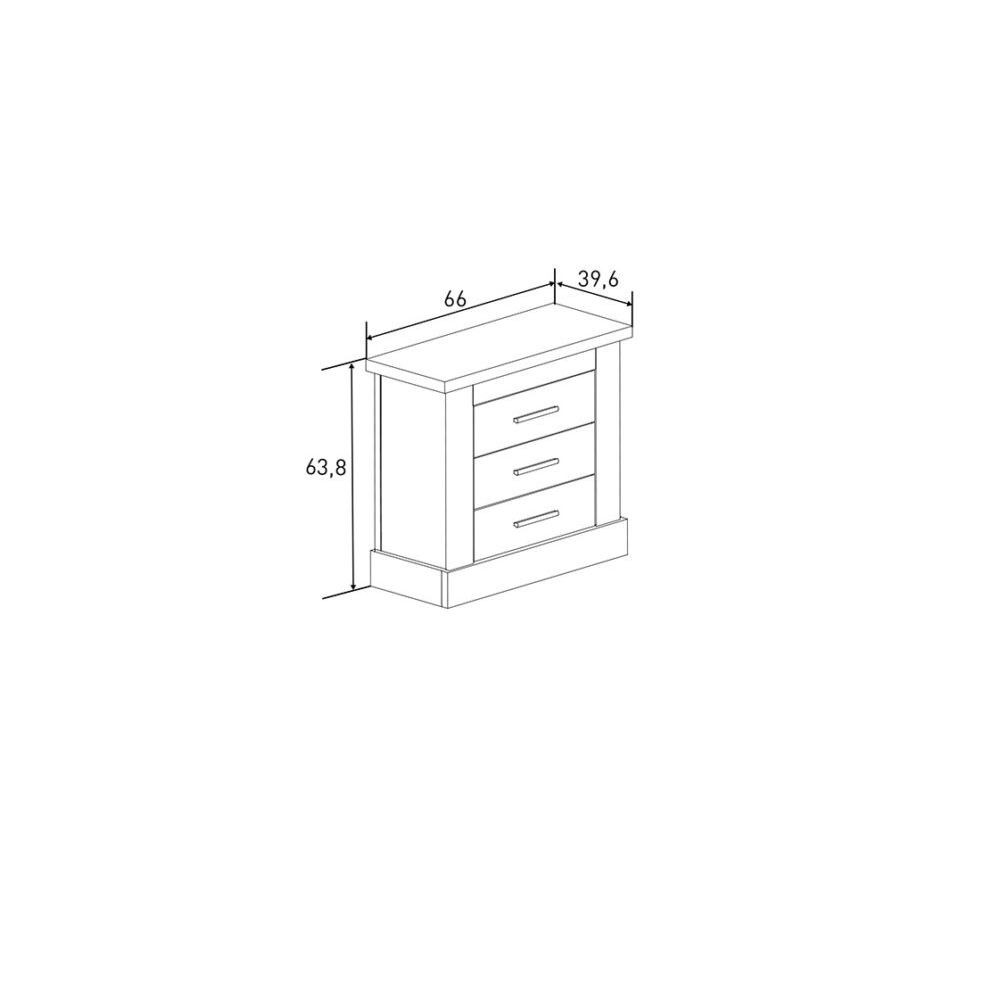 Mesita de Noche 3 Cajones Amplios, Mesilla de Dormitorio, Color Mauvella Rayas,66 cm (Lar) x 39,6 cm (Fon) x 63,8 cm (Al)