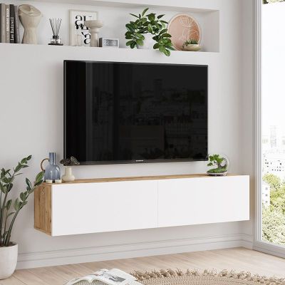 Mueble Mesa TV de Pared Color Blanco-Roble