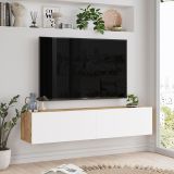 Mueble Mesa TV de Pared Color Blanco-Roble