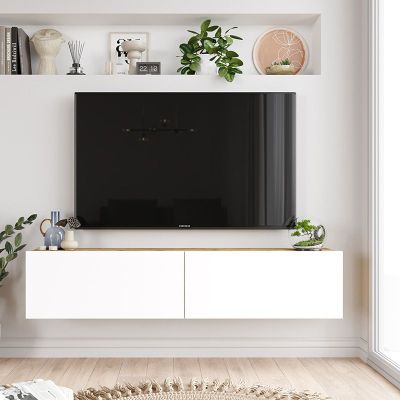 Mueble Mesa TV de Pared Color Blanco-Roble