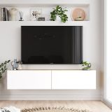 Mueble Mesa TV de Pared Color Blanco-Roble