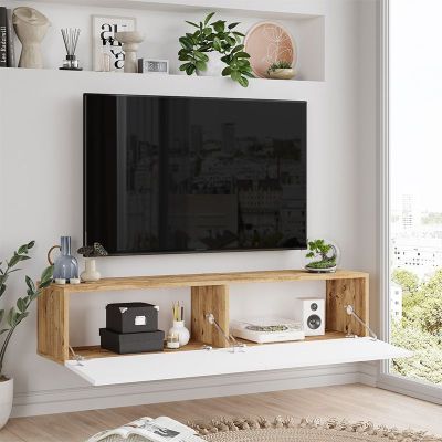 Mueble Mesa TV de Pared Color Blanco-Roble