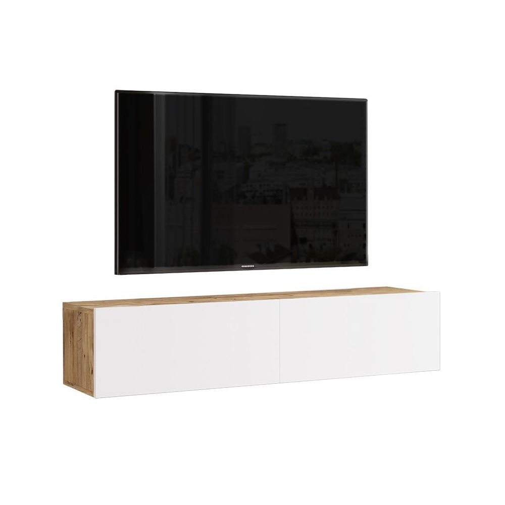 Mueble Mesa TV de Pared Color Blanco-Roble